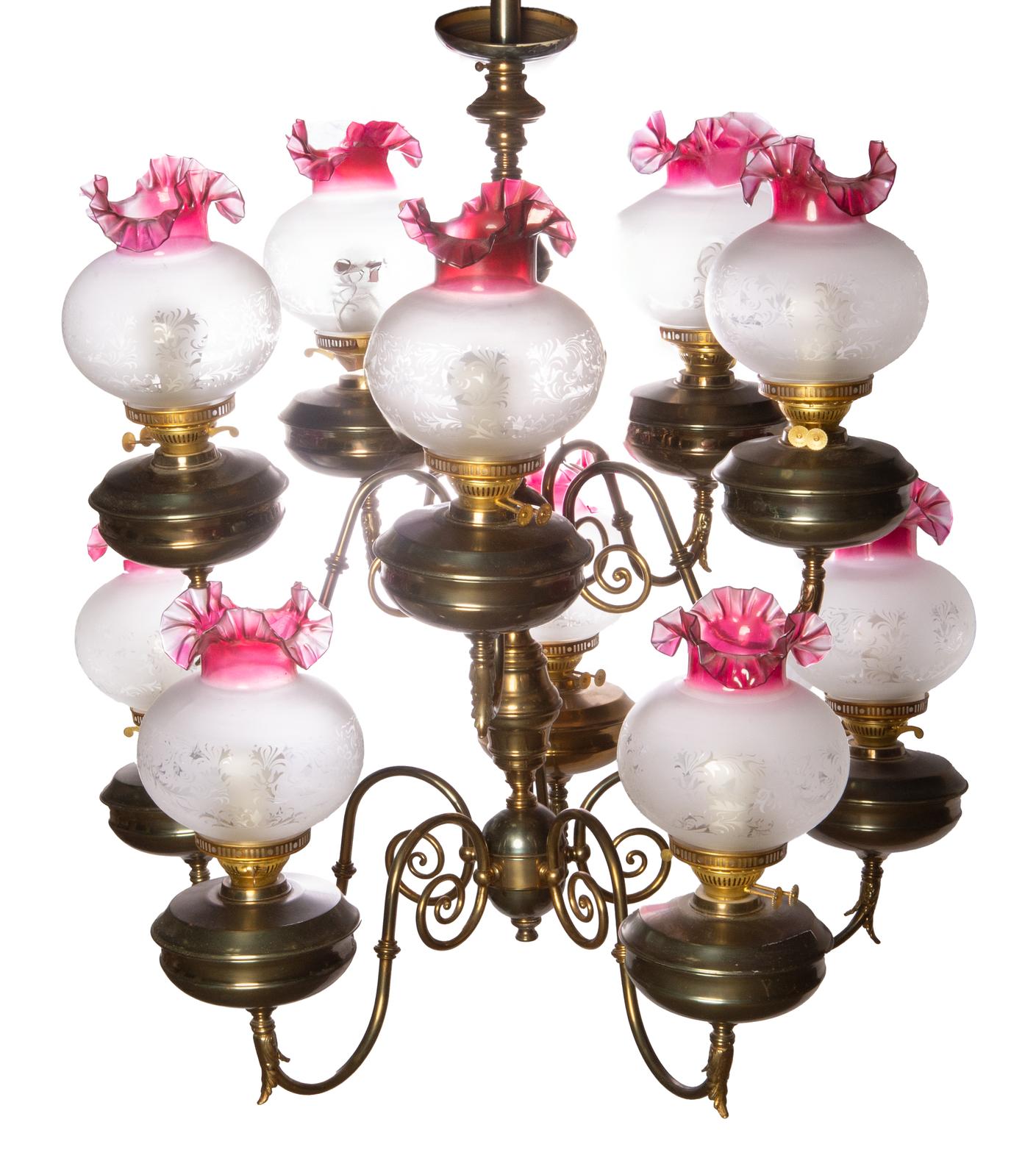 Queen Anne Victorian 2 Tier 10-Lite Electrified Oil Lamp Chandelier