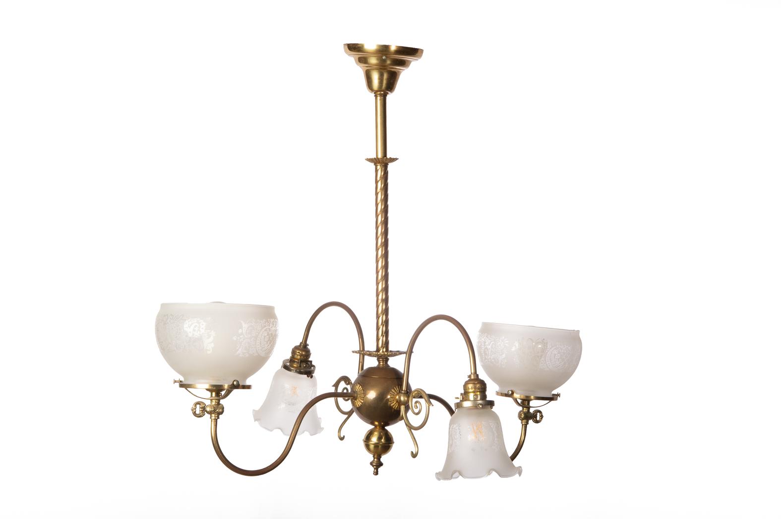 Queen Anne Victorian 4-Lite Brass Chandelier