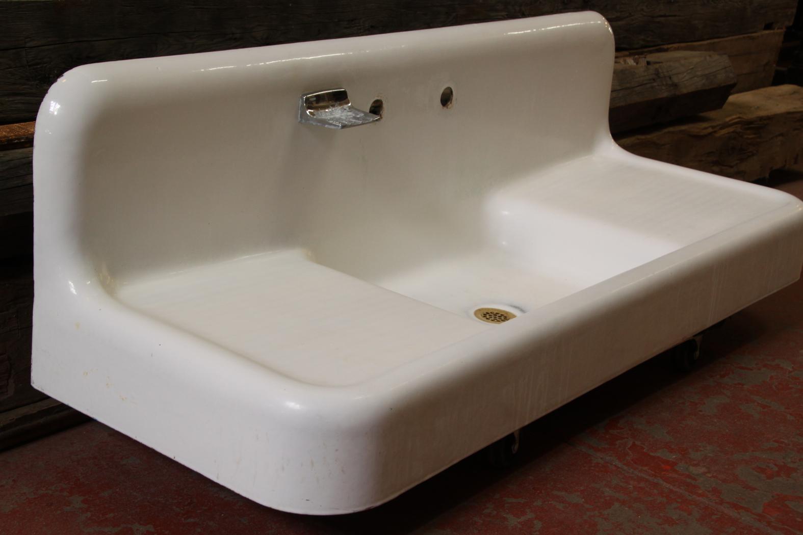 Cast Iron Sink, Single Basin w/Double Drainboard - SOLD | Crescent Moon ...