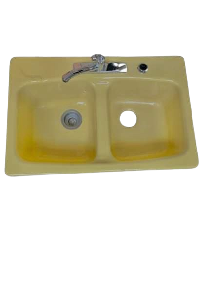 Vintage Yellow Enameled Cast Iron Kitchen Sink
