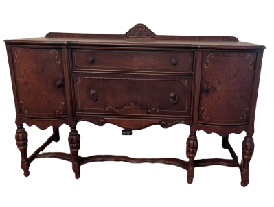 Antique Early 20th Century Jacobean Revival Walnut Burled Buffet Sideboard