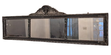 Antique 3 Panel Floral Etched Buffet Wall Mirror