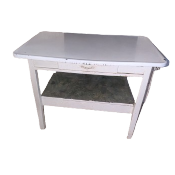 Antique Farmhouse Kitchen Baker Table with Porcelain Enamel Top